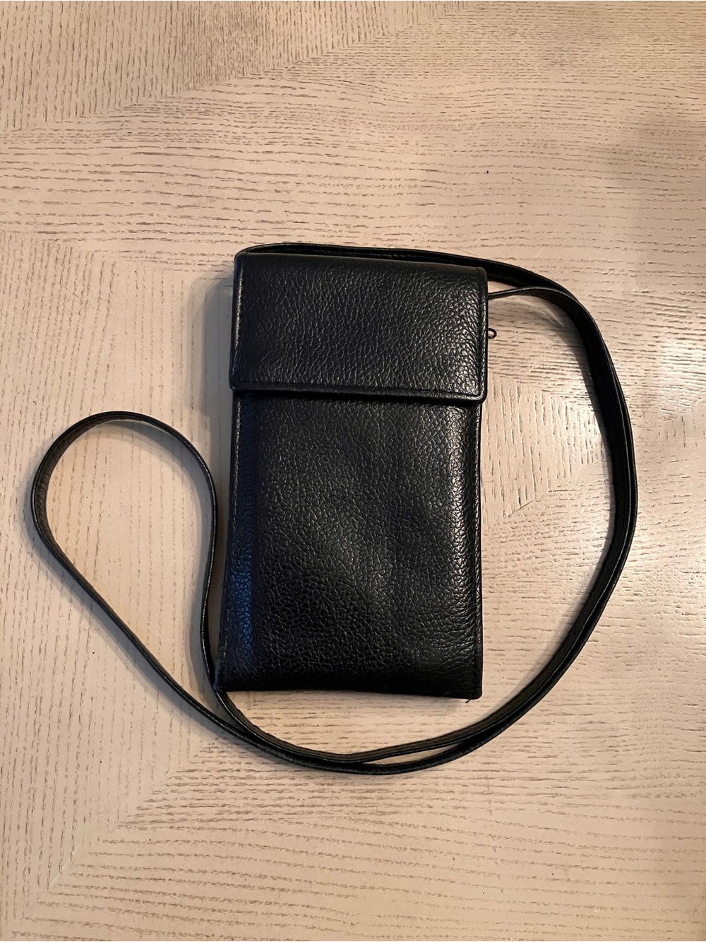 Tusk Minimalist Black Leather Crossbody Wallet/Phone Pouch